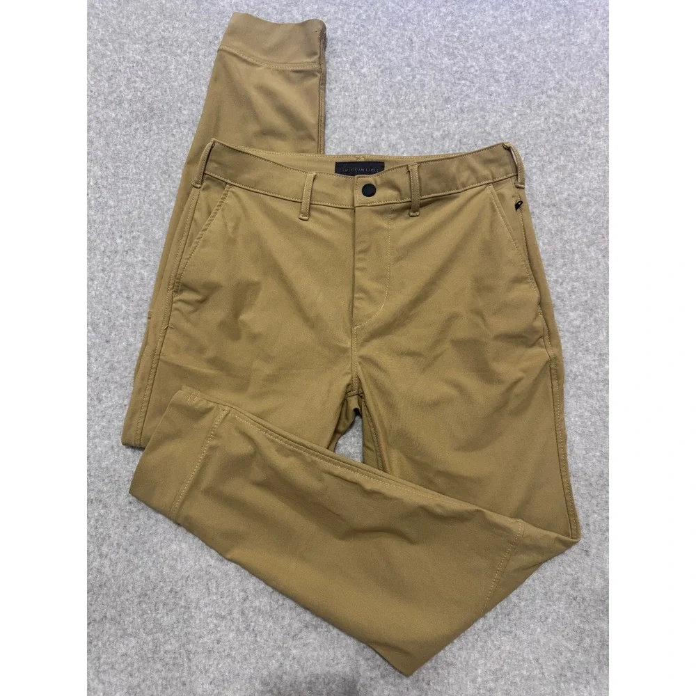 American Eagle Active Flex Khaki Tan Tapered Tech Pants Mens 29x32 Articulated